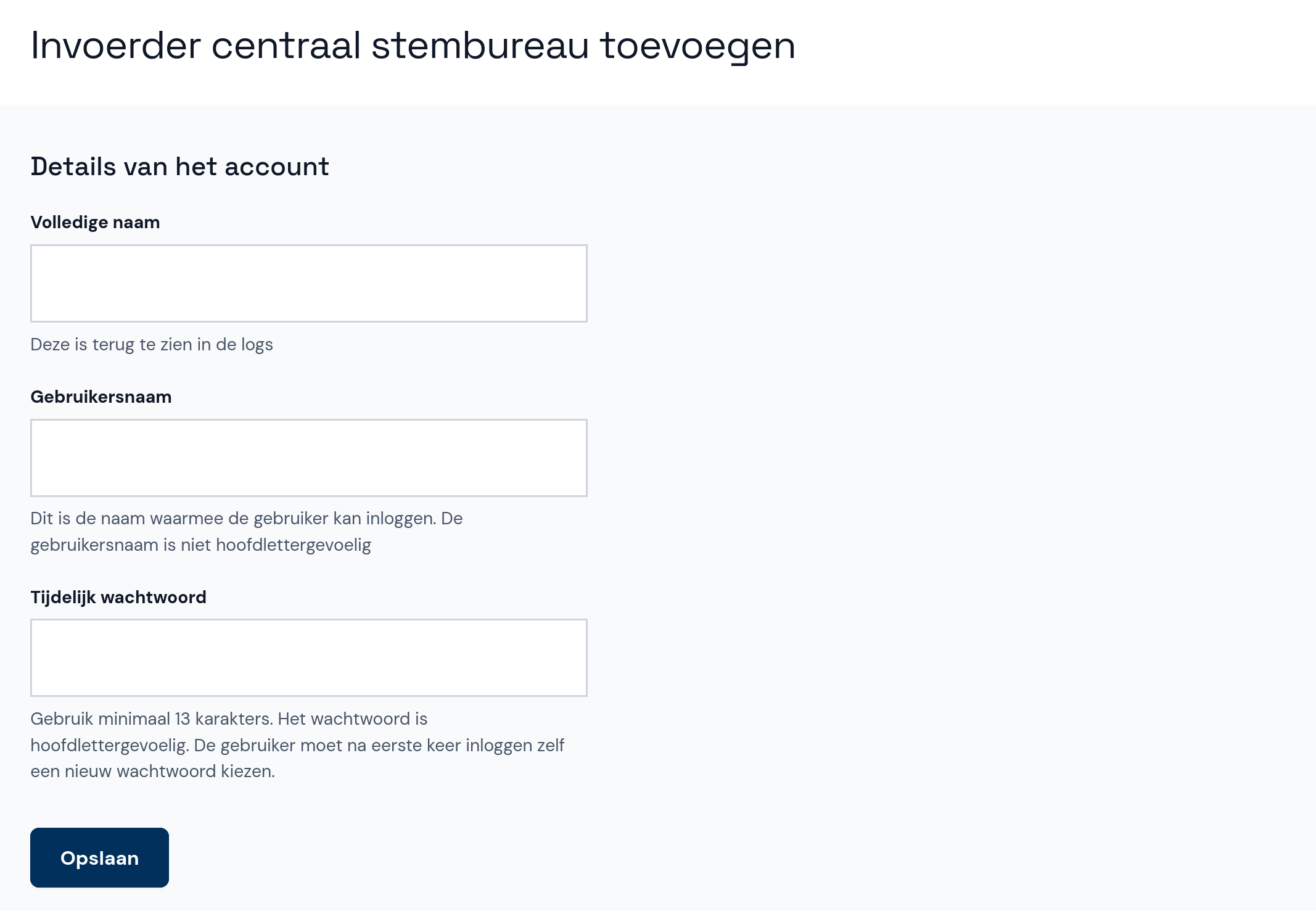 Accountgegevens invoeren en opslaan
