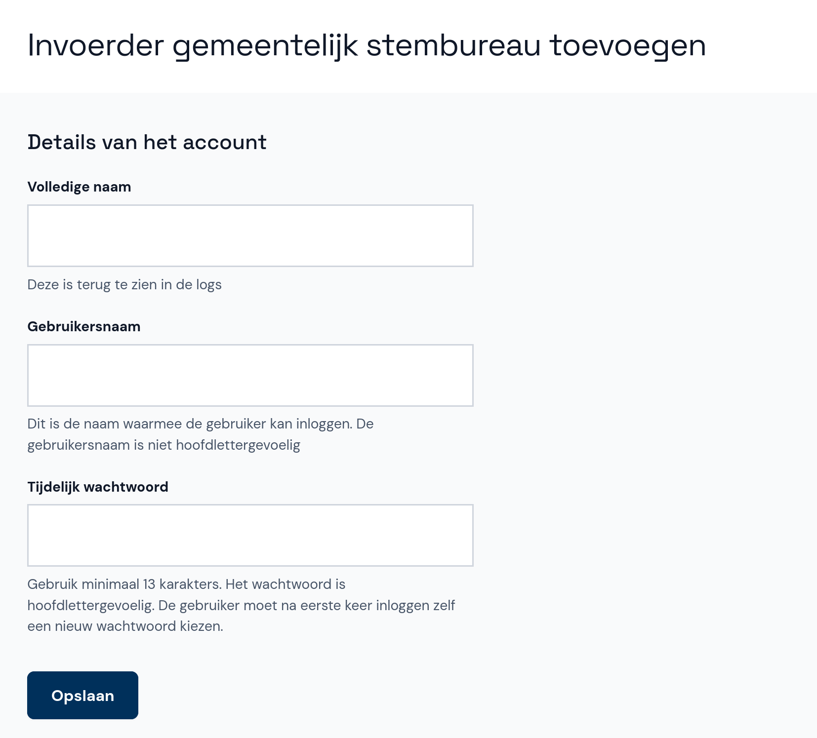 Accountgegevens invoeren en opslaan