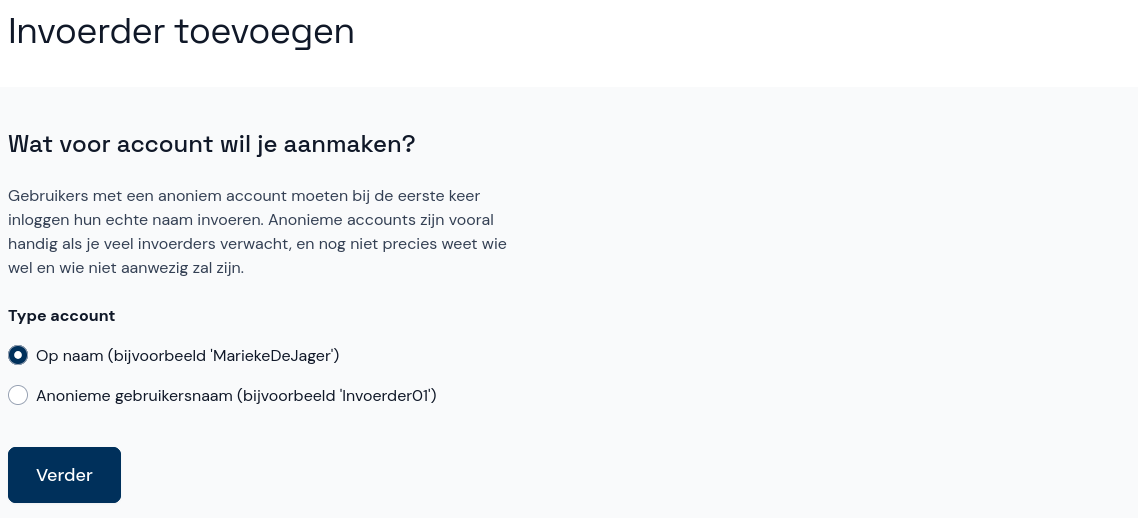 Invoerder: type account