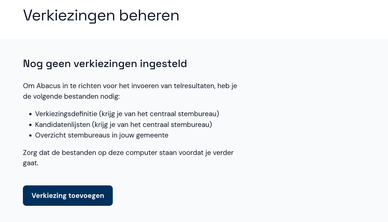 Verkiezingen beheren - Verkiezing toevoegen - nog geen verkiezingen ingesteld