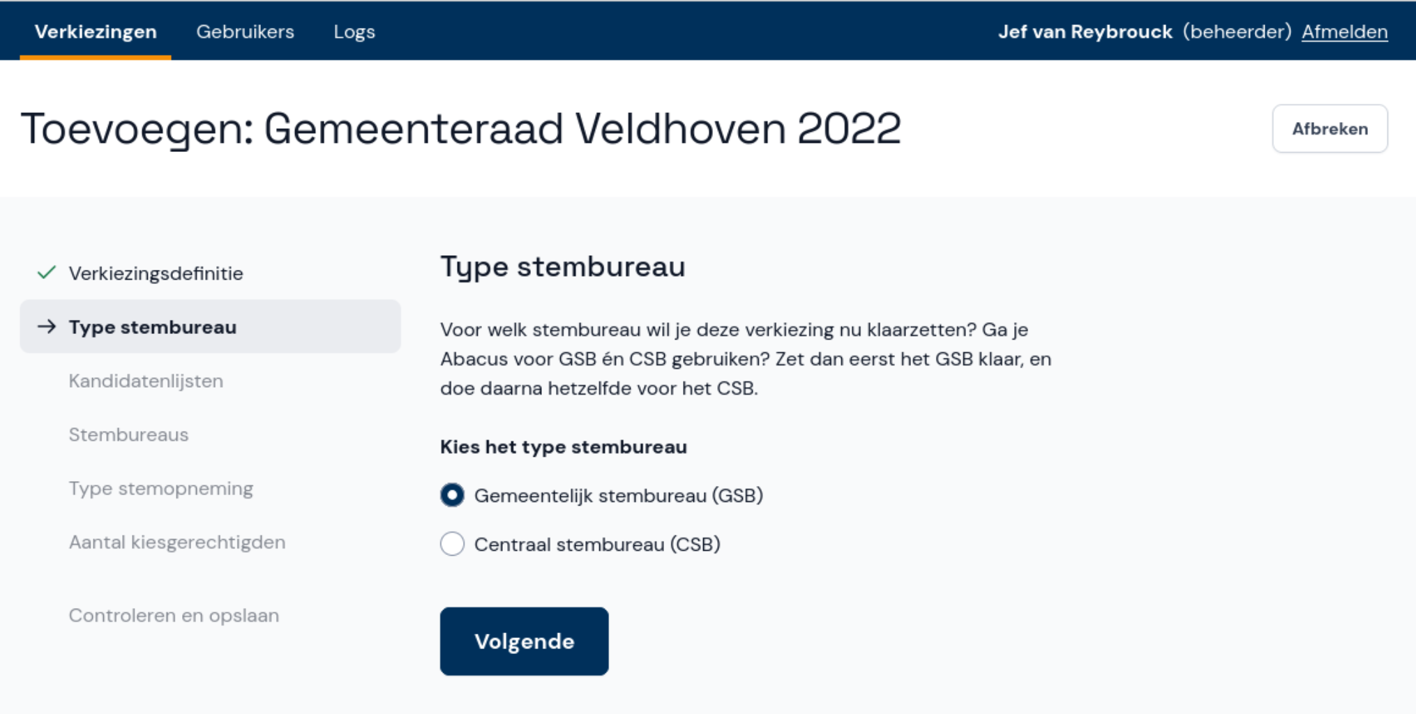 Rol van het stembureau selecteren