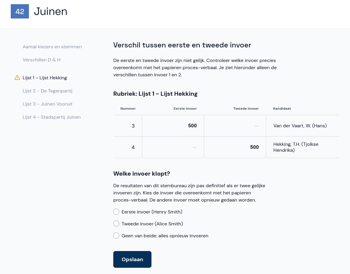 Verschil tussen eerste en tweede invoer