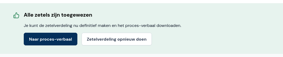 Alle zetels zijn toegewezen