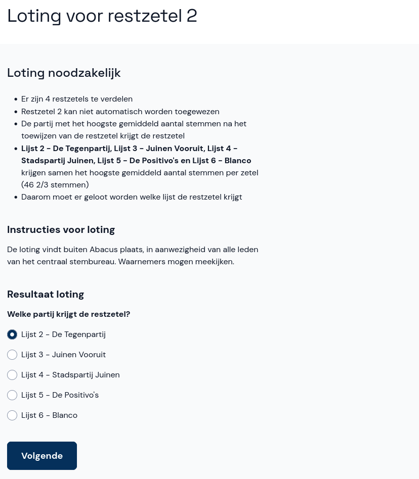 Selecteer het resultaat van de loting
