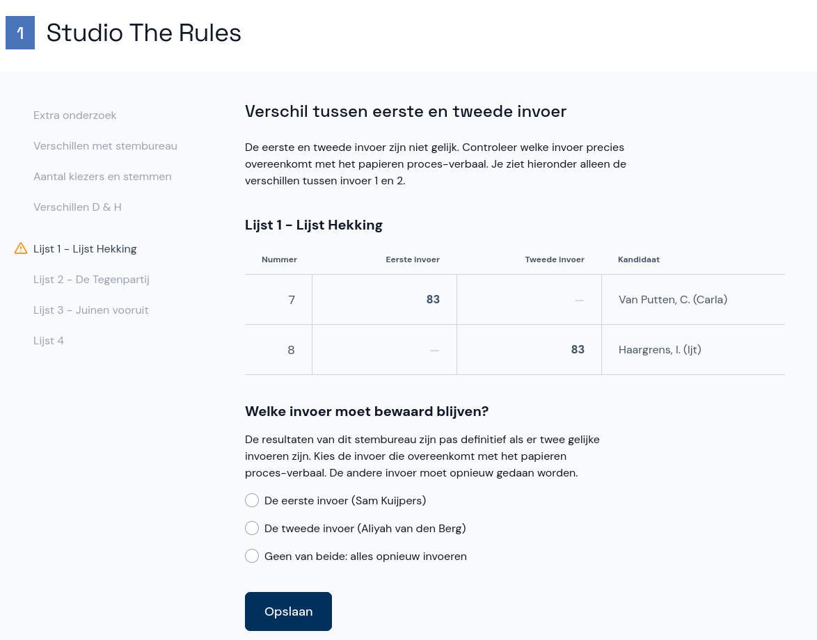 Verschil tussen eerste en tweede invoer