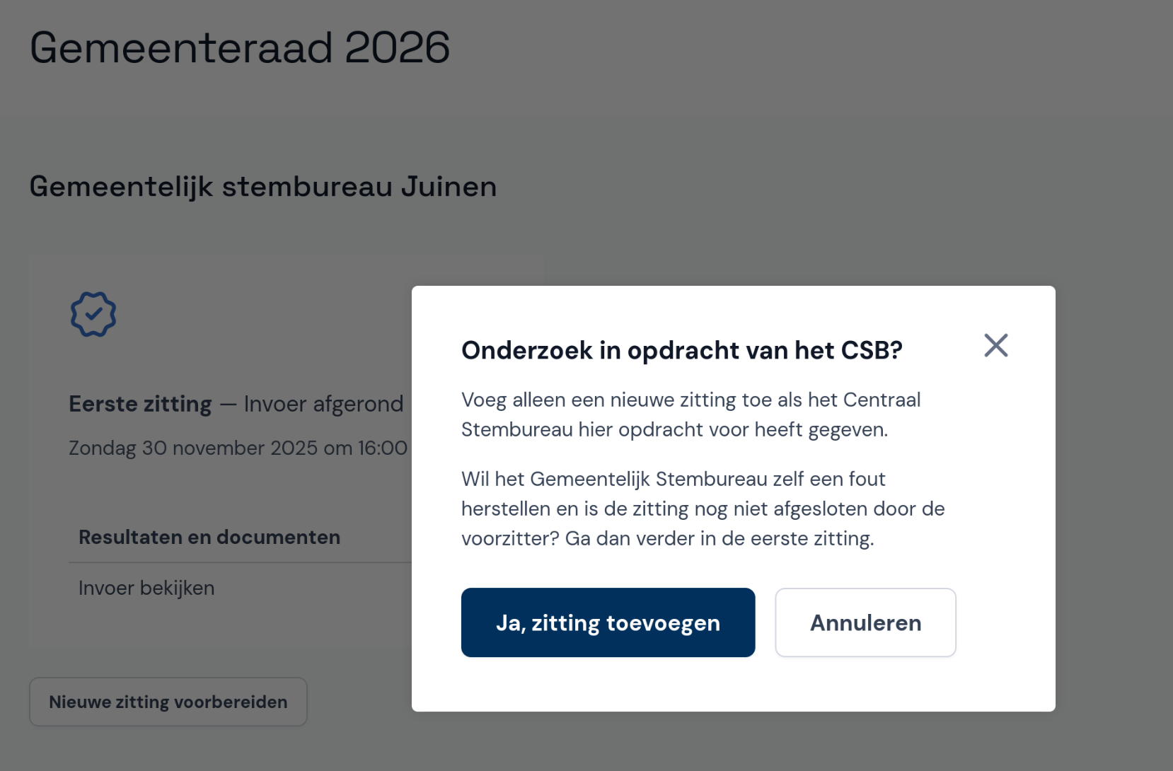 Nieuwe zitting voorbereiden