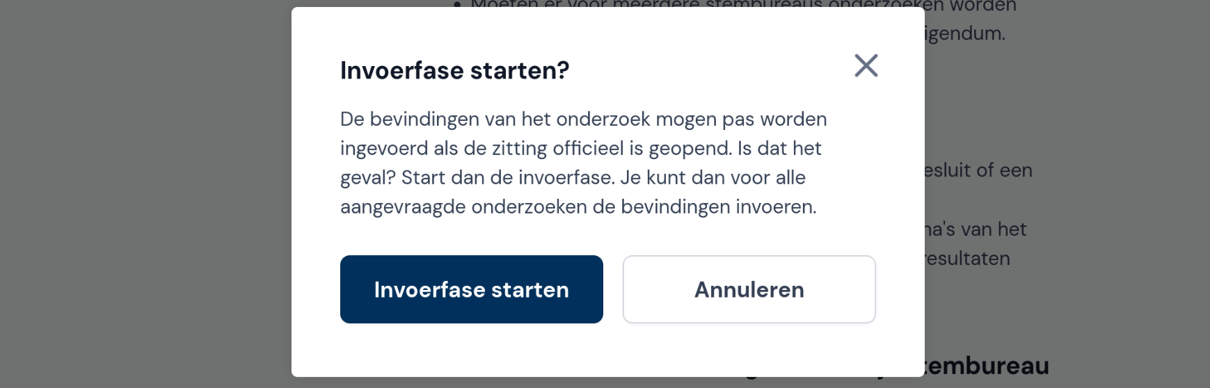 Nieuwe zitting: invoerfase starten