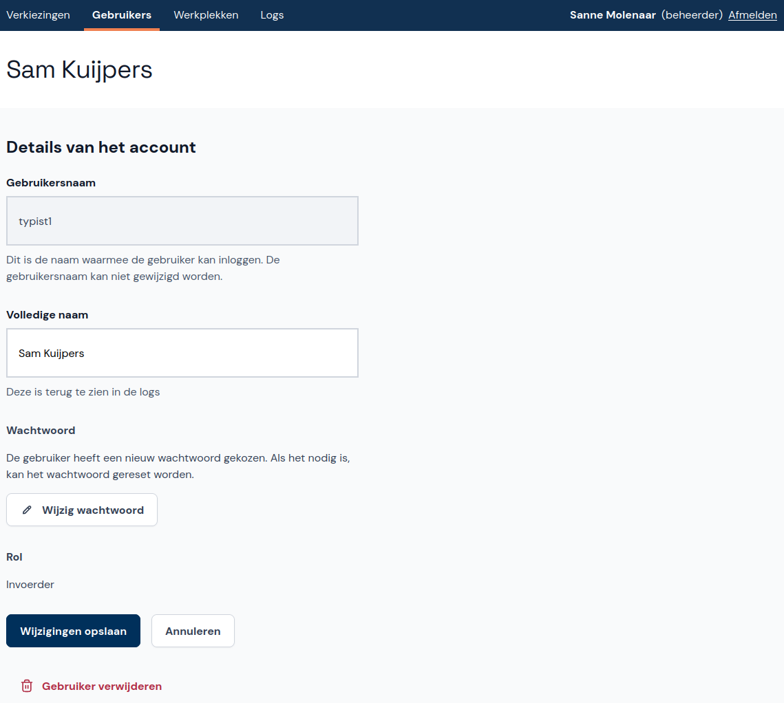 Gebruiker wijzigen of verwijderen
