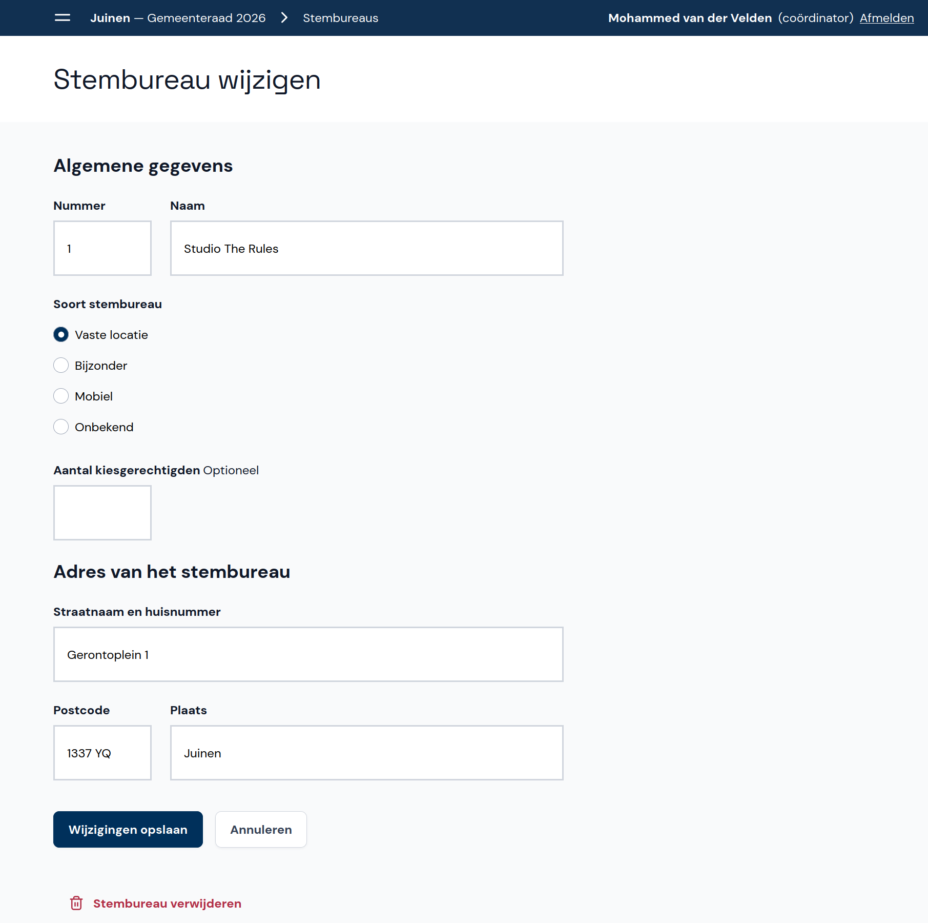Stembureau wijzigen