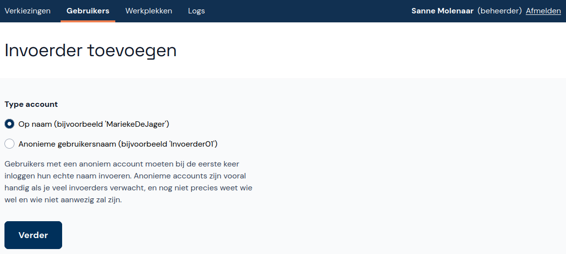 Invoerder: type account