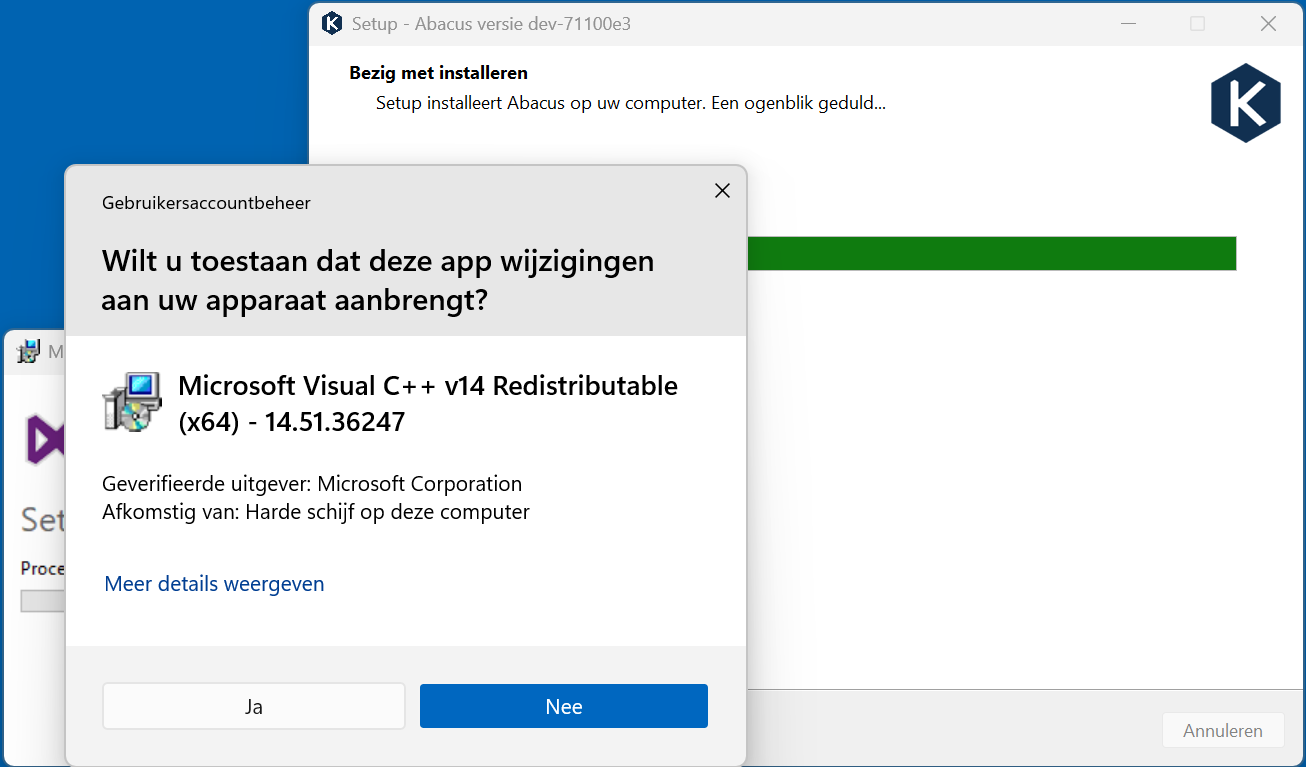 Pop-upvenster van het installatieprogramma