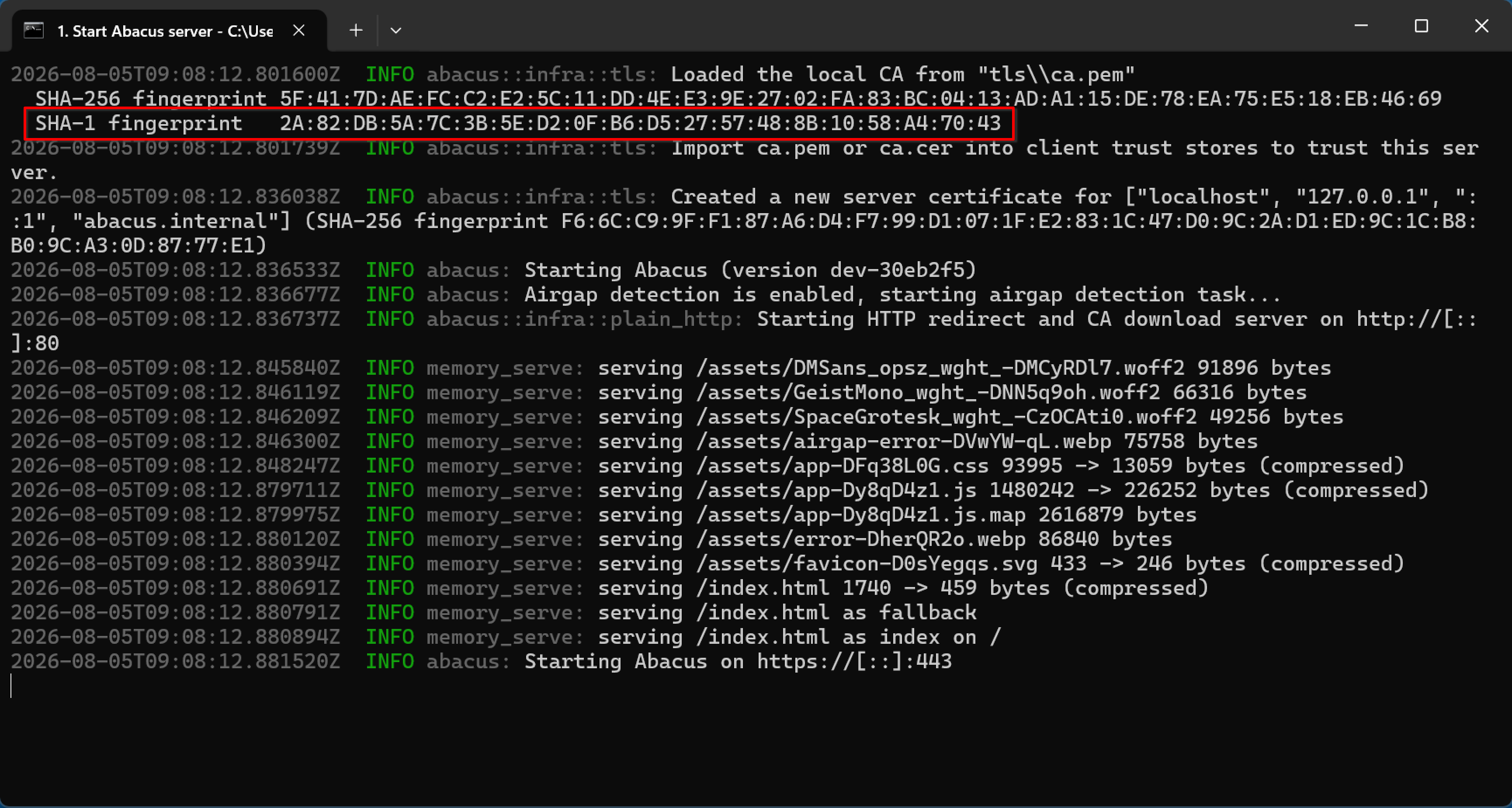 SHA-1-vingerafdruk in de command prompt