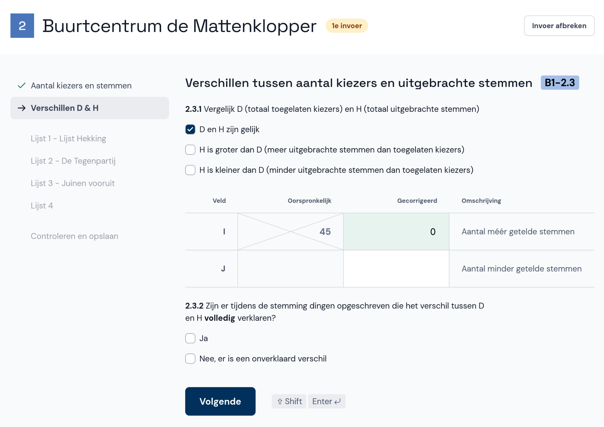 Corrigendum invoeren: veranderde getallen