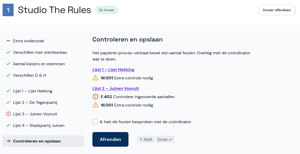 Tweede invoer: controleren en opslaan