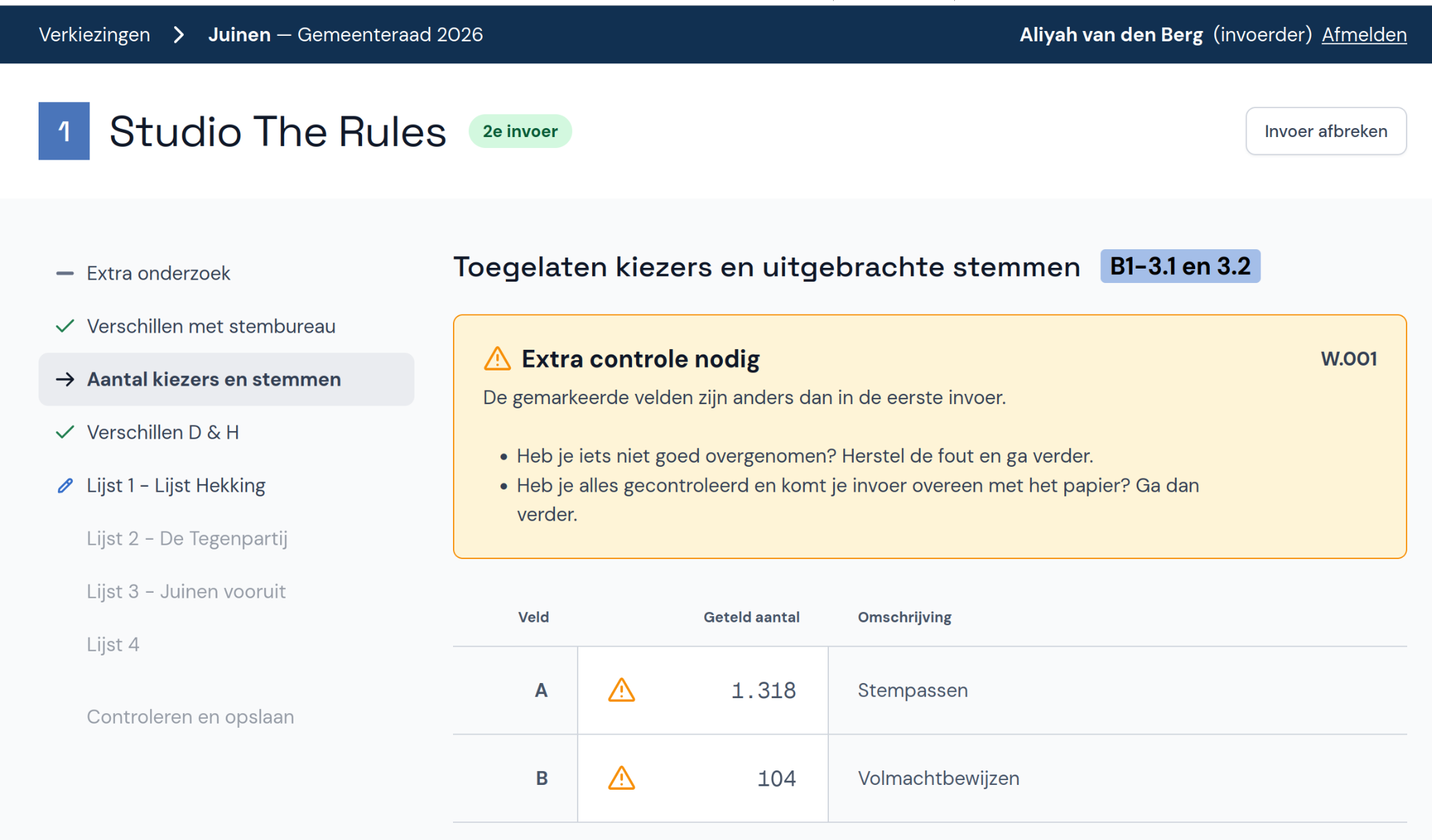 Tweede invoer: extra controle nodig