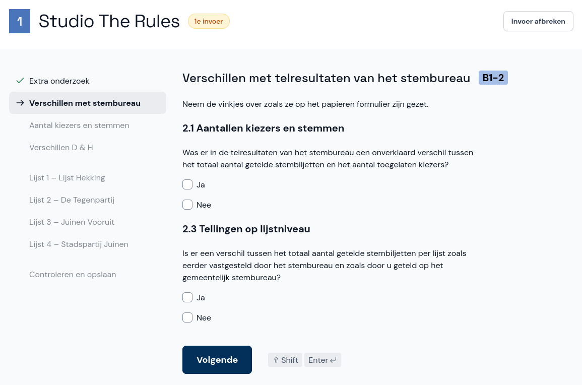 Verschillen met telresultaten van het stembureau