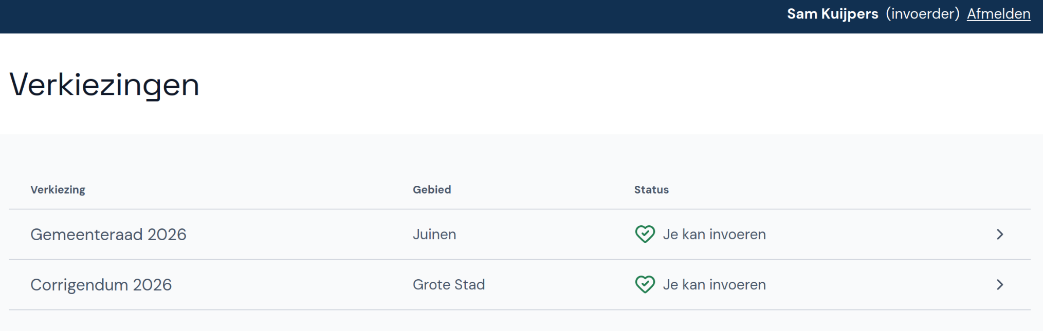 Verkiezing selecteren
